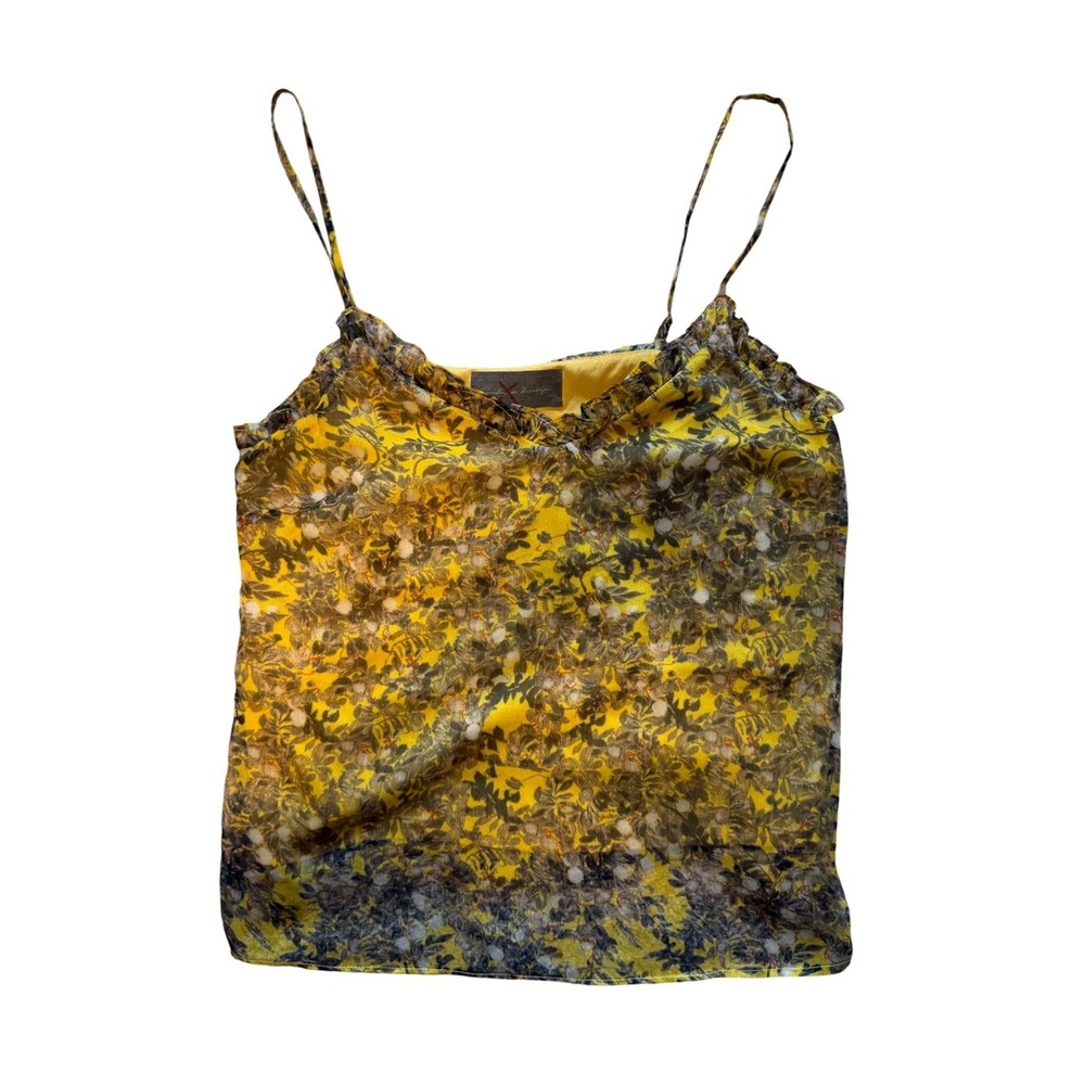 Sunday in Brooklyn Anthropologie Yellow Floral Ruffle Cami Tank Top Medium - Picture 7 of 8